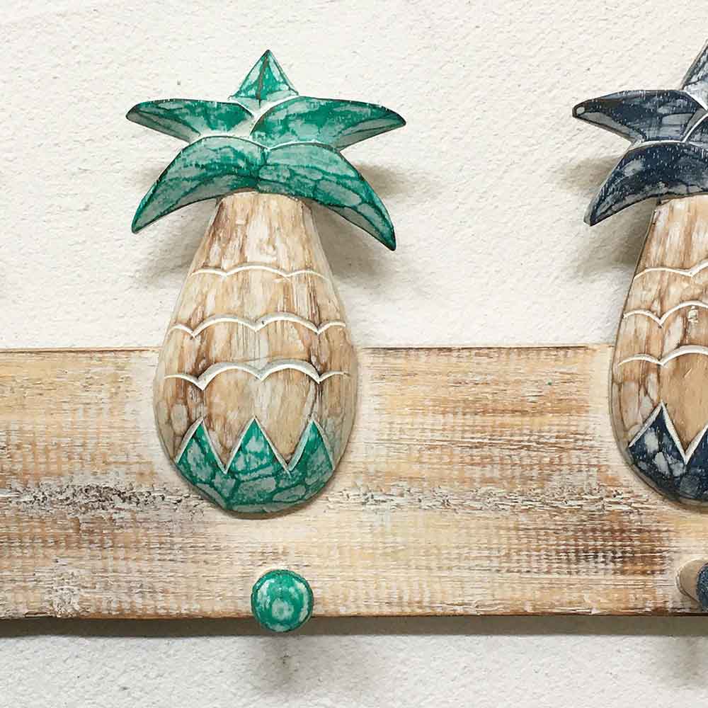 【インテリア雑貨 おしゃれ バリ風】 木製 壁掛け ハンガー 3連 フック パイナップル アンティーク調 ウォールフック ハンガーフック 収納 ハンガーコート かわいい ハンガー 子供部屋 キッズルーム お仕度 アジアン雑貨 インテリア バリ風 [2]