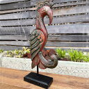 【5/6迄sale最大20%OFFクーポン】 木製 スタンドオブジェ 鳥 バード 鳳凰 60cm B 赤 緑 レッド グリーン アンティーク風 置き物 木彫り ...