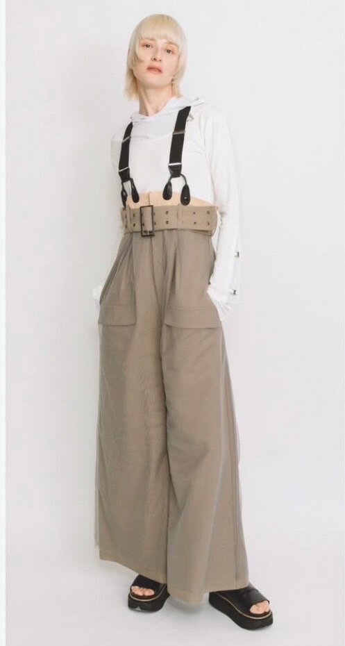 AULA AILA サスペンダー サロペットパンツ 1251-06002　ベージュ（52）/ブラック（19）アウラアイラのサムネイル