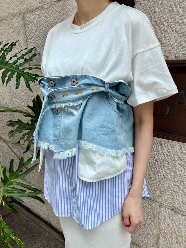 乐天商城 - AULA AILA レイヤード デザイン Tシャツ 1262-08016 WHITE×LT.BLUE(01) アウラアイラ