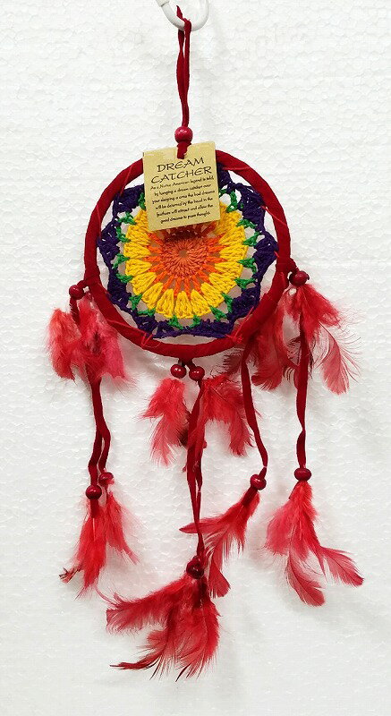 ドリームキャッチャードイリーレース　11.5cmΦカラフル枠レッド【バリ・アジアン雑貨　　　　　バリパラダイス】