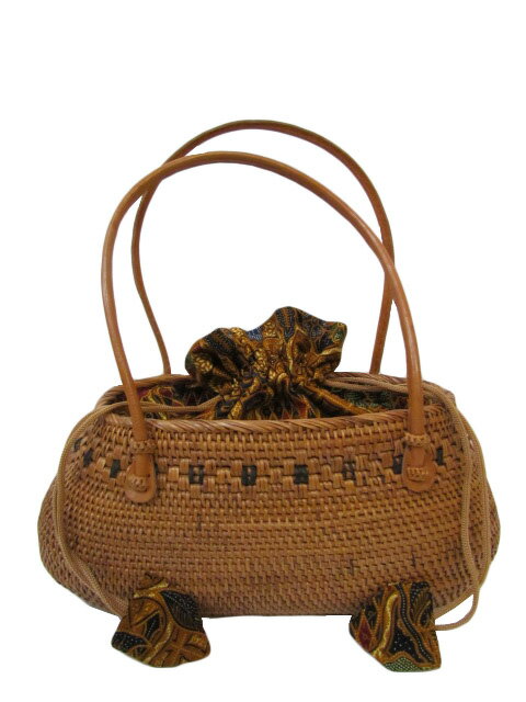 アタバッグカゴタイプ茶バティック【バリ・アジアン雑貨　　バリパラダイス】