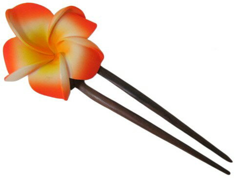 7cmフランジパニかんざし2 ドルフィン櫛 オレンジ【バリ島直輸入】プレゼント/ギフト/手作り/アジアン/ハンドメイド/HANDMADE/簪/プルメリア/トロピ...