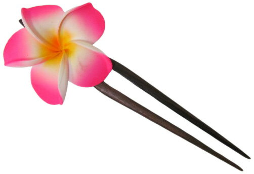 7cmフランジパニかんざし2 リーフ櫛 ピンク【バリ島直輸入】プレゼント/ギフト/手作り/アジアン/ハンドメイド/HANDMADE/簪/プルメリア/南国/トロピ...