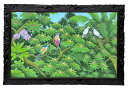 ***バリ絵画大型 ブンゴセカン 横型152.5*102.5 白鳥2カラフル鳥2【バリ直輸入】花鳥風月 南国 アートパネル 緑 リゾート 手描き ウッドフレーム...