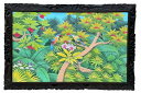 ***バリ絵画大型 ブンゴセカン横型152.5*102.5 蘭中央カラフル鳥茶木【バリ直輸入】花鳥風月 南国 アートパネル 緑 リゾート 手描き ウッドフレーム...