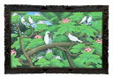 ***バリ絵画大型 ブンゴセカン 横型152.5*10.2.5 白鳥6【バリ直輸入】花鳥風月 南国 アートパネル 緑 リゾート 手描き ウッドフレーム 手彫り ...