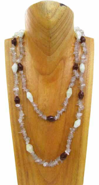 処分価格!!ビーズネックレス クリームブラウン&クリア【バリ島直輸入】母の日/プレゼント/ギフト/手作り/アジアン/ハンドメイド/民芸品/ロング/ウッドビーズ/...