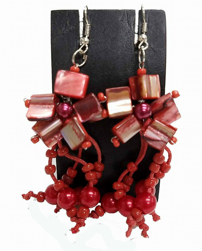 処分価格!!ビーズピアス 赤【バリ島直輸入】プレゼント/ギフト/手作り/アジアン/ハンドメイド//HANDMADE/コーティングビーズ/レディース/エスニック/...