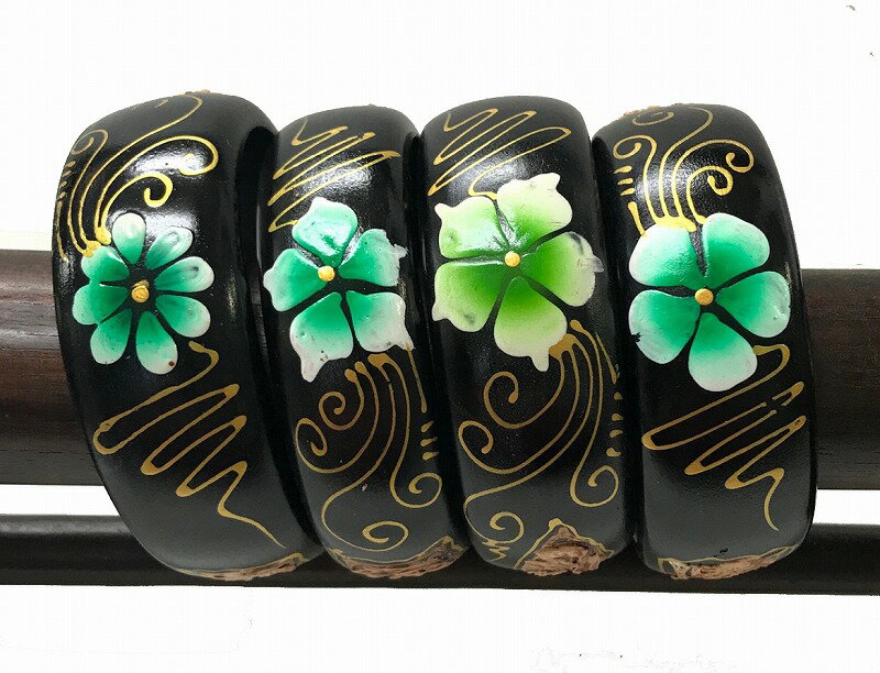 ウッドバングルL 黒地茶模様 緑【バリ島直輸入】母の日/プレゼント/ギフト/手作り/アジアン/ハンドメイド/民芸品/ウッドブレスレット/木製/エスニック/カジュ...