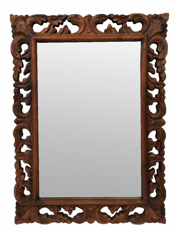 天然木カービングミラー60*80アラベスク【バリ島直輸入】【木彫りフレーム】【おしゃれ】【アジアンインテリア】【ウッドカービング】【壁掛け鏡】【バリ風インテリア】【高級感ある壁掛けミラー】【バリ・アジアン雑貨バリパラダイス】