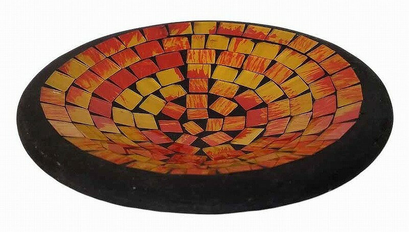 ミラー細工小物入れ用皿　オレンジ・丸【バリ・アジアン雑貨バリパラダイス】