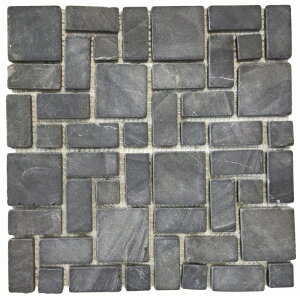 ストーンモザイクタイルプレート ブラック系モザイクフォーブロック【バリ島直輸入】ストーンマット インテリアマット 石 天然石 石細工 小石 プレート マット 敷石 敷物 インテリアマット シート 土産【バリ・アジアン雑貨バリパラダイス】