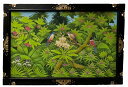 ***特大バリ絵画 ブンゴセカンゴールド枠横型 152.5*102.5茶青羽鳥3【バリ直輸入】花鳥風月 南国 アートパネル 緑 リゾート 手描き ウッドフレーム...