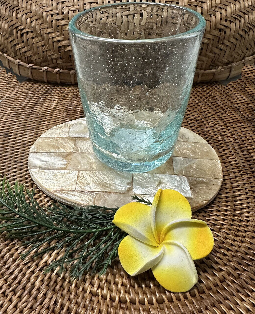 モザイクシェルコースター楕円ブラウン【バリ・アジアン雑貨バリパラダイス】