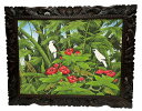 ***バリ絵画 ブンゴセカン横79*99赤花白鳥【バリ・アジアン雑貨バリパラダイス】