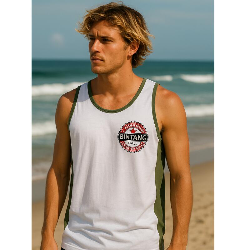 ビンタンタンクトップ ツートン Sメンズ ノースリーブ ロゴプリント 涼しい リゾートウェア サーフ系【バリ・アジアン雑貨バリパラダイス】