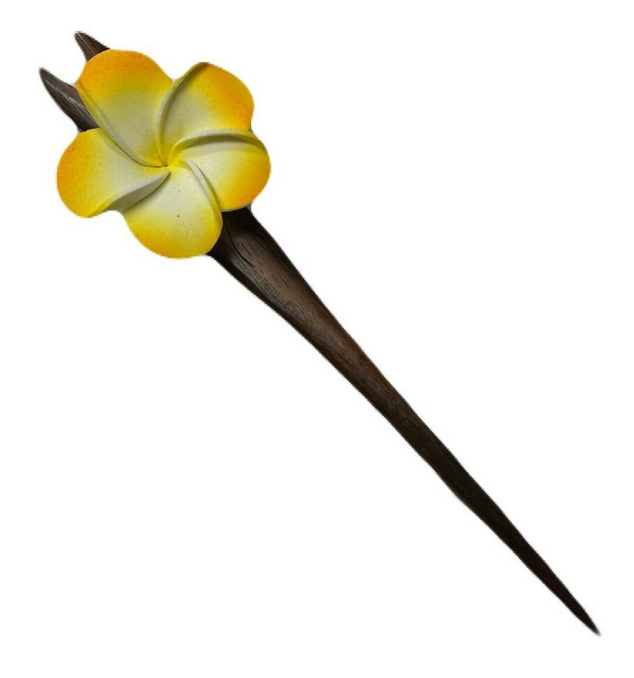 5cmフランジパニかんざし黄 1本タイプ【バリ島直輸入】プレゼント/ギフト/手作り/アジアン/ハンドメイド/HANDMADE/プルメリア/花簪/南国/トロピカル...