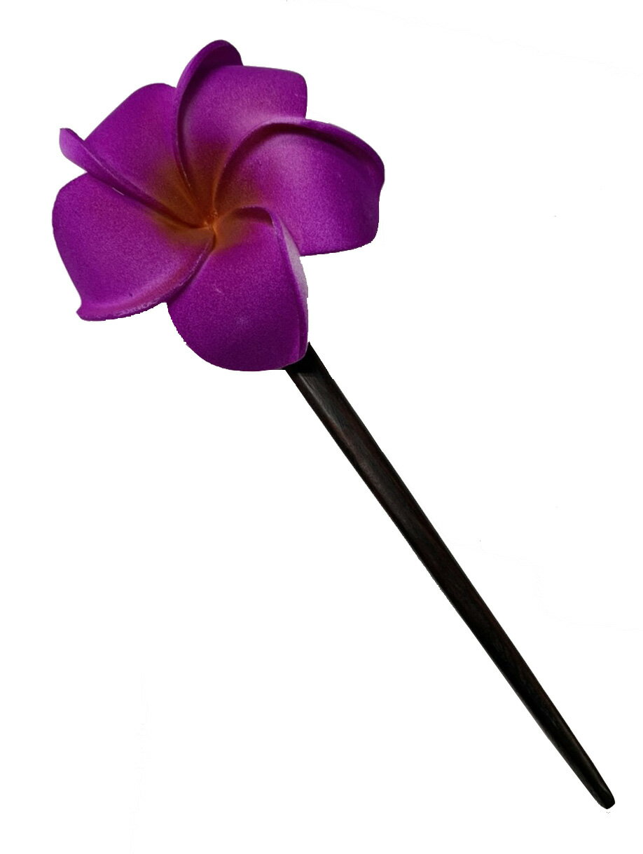 7.5cm紫フランジパニ かんざし1本タイプ【バリ島直輸入】プレゼント/ギフト/手作り/アジアン/ハンドメイド/HANDMADE/花簪/プルメリア/南国/トロピ...