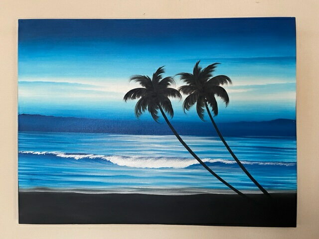 バリアート80x60 送料無料 バリ島絵画 ビーチ絵 リゾート ヤシ 海 波 サーフィン ハワイアン