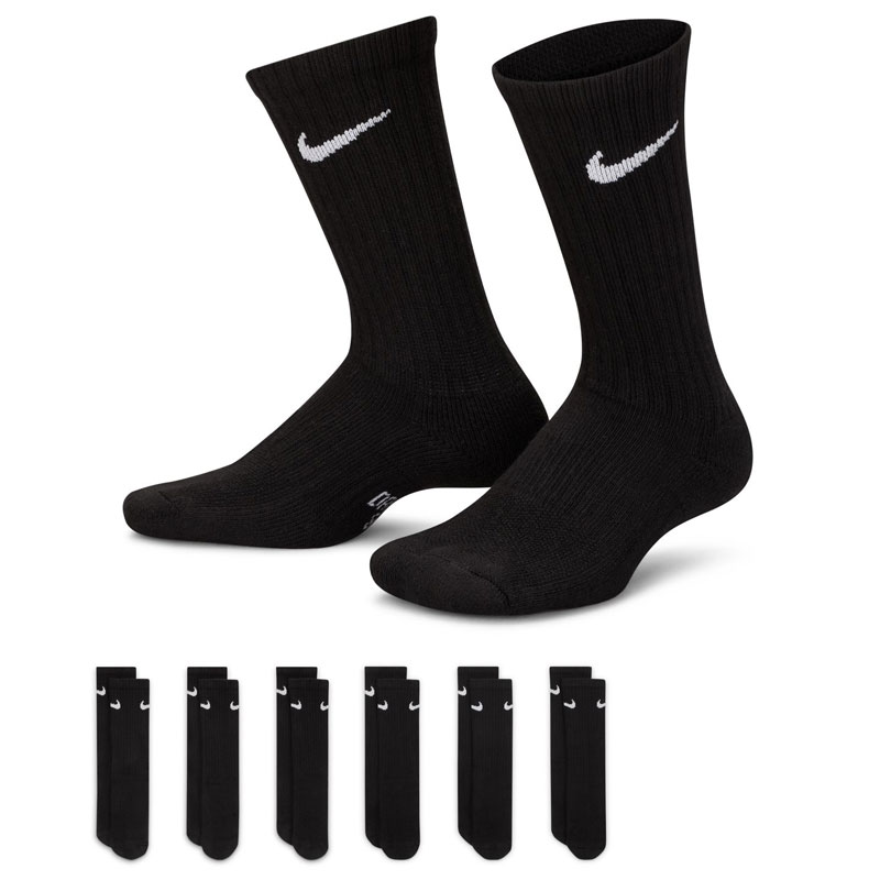 ナイキ サッカー フットサル ジュニア 6P YA エブリデイ クッション クルー ソックス 6足セット ブラック くつ下 SX6910-010