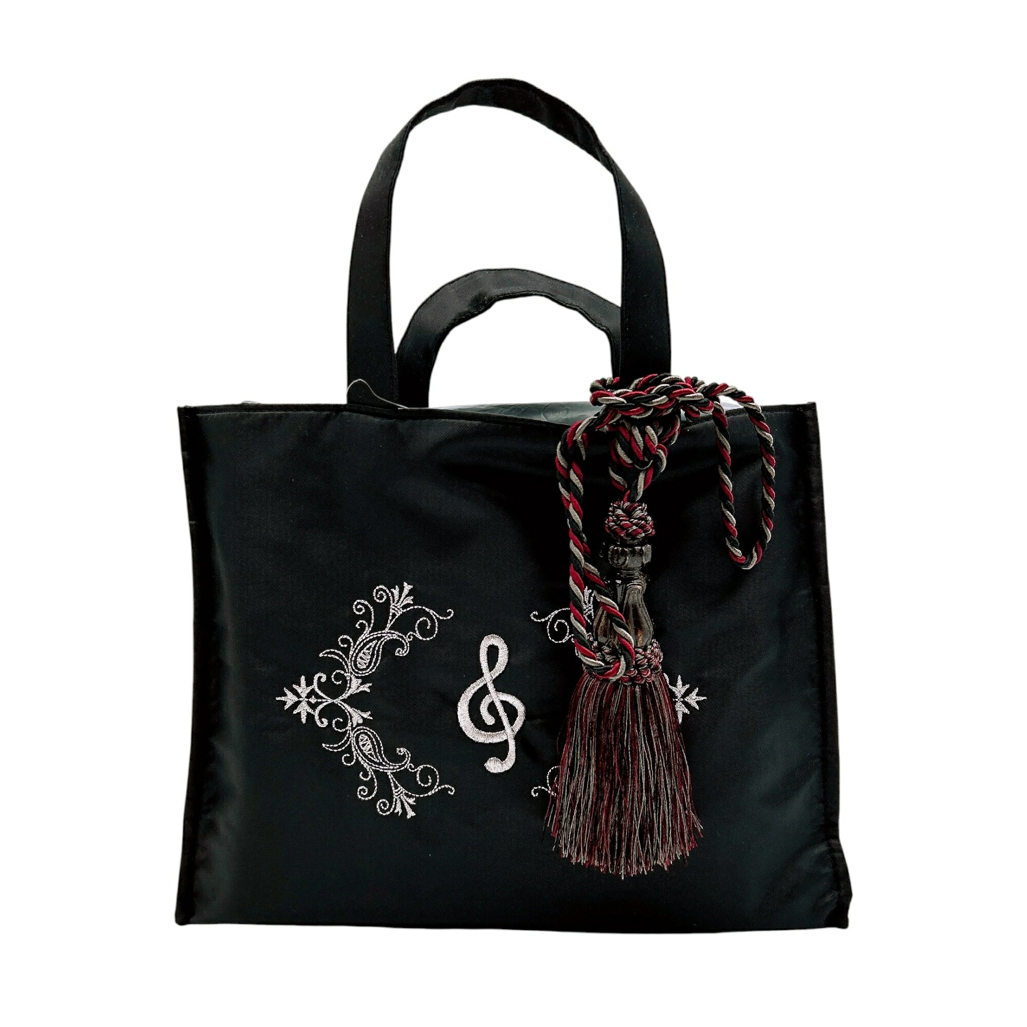 【クーポンあり】ピアノ バッグ フリンジ付き 黒 シルバー ト音記号 音楽 バッグ A4 音符 ピアノ発表会..