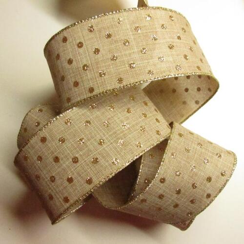 ラッピング リボン 039 ナチュラル水玉柄 ギフト 約幅65mm×長さ1m切売