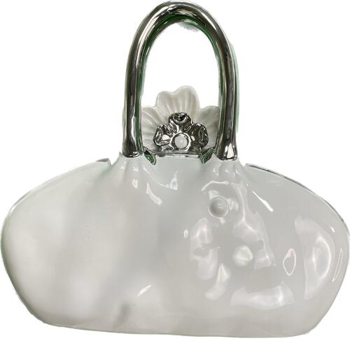 バッグ 花瓶 フラワーベース ホワイト シルバー バレエ発表会プレゼント プレゼント お祝い バレエ置物 陶器