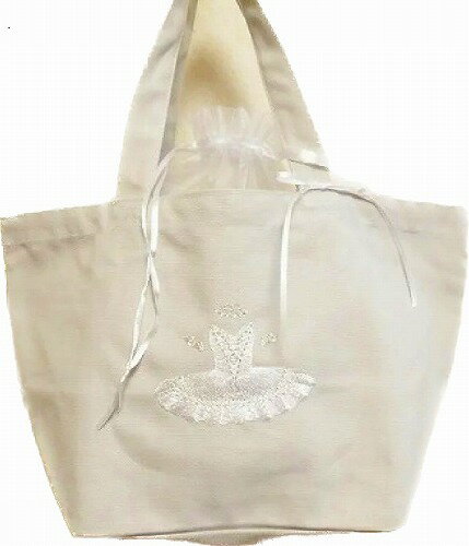 【11/20〜27日1:59ポイント2倍】バレエ ランチ バッグ 衣装 刺繍 ミニトート 白鳥の湖 オデット グレー色 マチ付 コットン トートバッグ クラシッ...