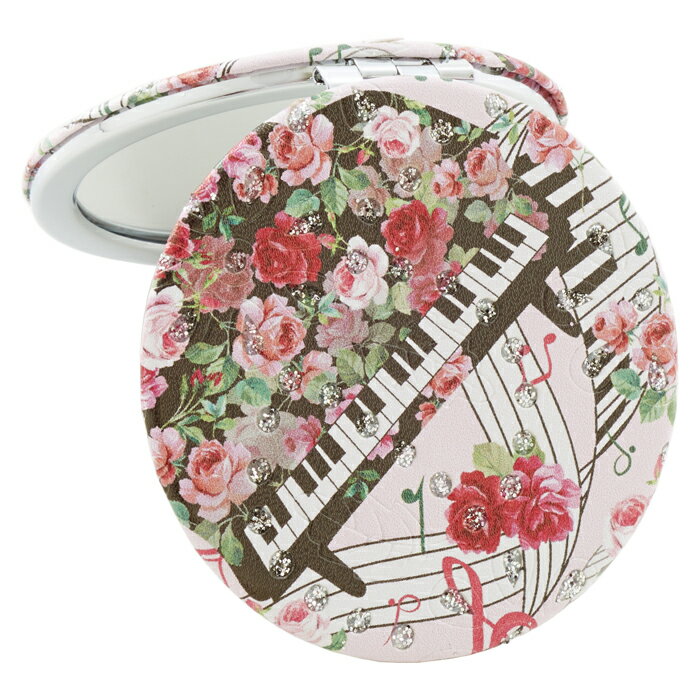 音楽 ロイヤルアーデン ピアノ コンパクトミラー ラウンド No.73625 丸形 手鏡 バラ柄 等倍 拡大2倍 お洒落 高級 おすすめ おしゃれ 女性 レディース 子供 大人 可愛い ピアノ発表会プレゼント プレゼント お祝い