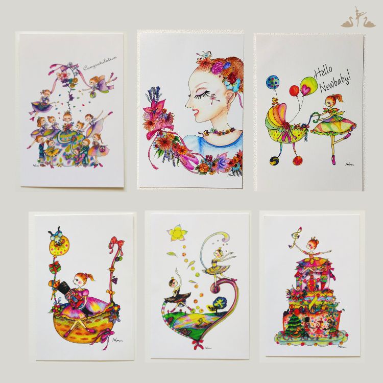 \Lineお友達いつでも300円OFFクーポン/バレエ ポストカード 【 Haru バレリーナ イラストレーション 】 グリーティング カード ハガキ 葉書 /...