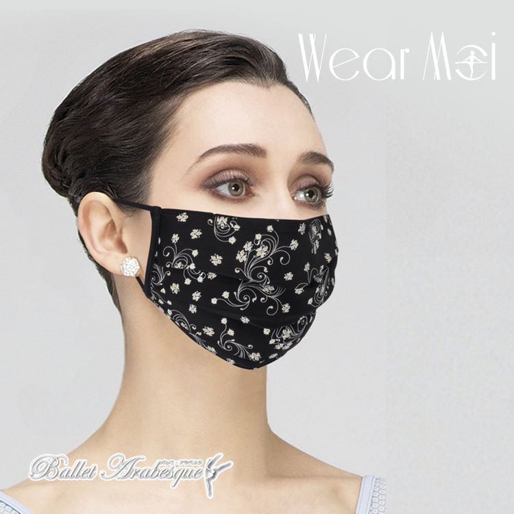 ＼マラソン1000円OFFクーポン配布中／在庫処分＼エントリーでP4倍／【Wear Moi ウェアモア】MASK022 女性用マスク 大人レディースバレエマスク ブラック＆ホワイトフラワー 【バレエアラベスク…