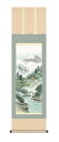 山水画 「涼風富峰」 夏掛け 掛け軸 <送料無料> 尺三 10年保証 洛彩緞子本表装 高精彩巧芸画 手彩 和 インテリア アート 日本画富士 新緑 山 水墨 複製画 44.5cm×約164cm 色彩山水