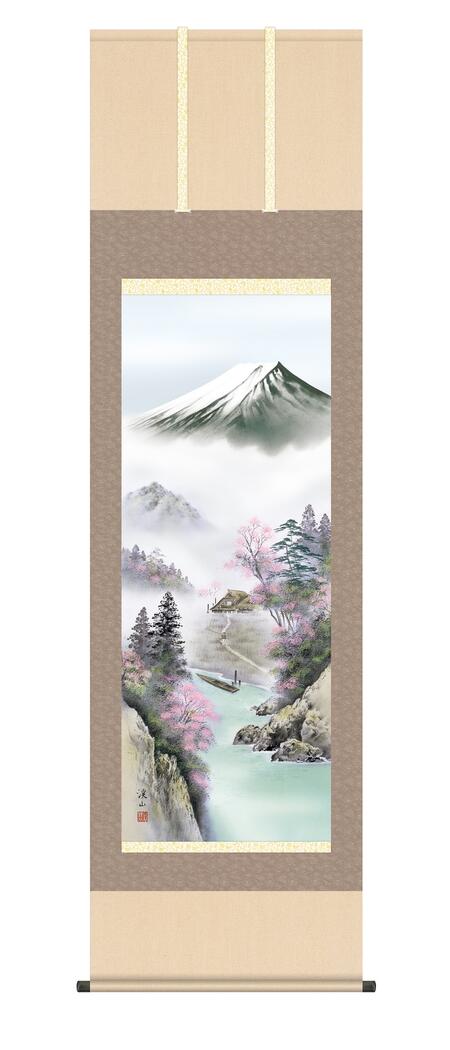 掛軸 掛け軸 富士山 山水画 富士季景 伊藤渓山 春夏秋冬 4枚セット ＜送料無料＞ 尺五 10年保証 和 インテリア アート 日本画 富士山 富士 水墨画 お祝い 引越 引っ越し ギフト 事務所 外国人…