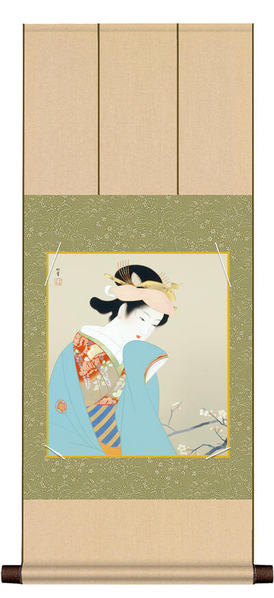 掛軸 色紙掛・色紙セット 「 春芳 」 上村 松園 送料無料 八坂緞子色短掛 色紙 アート 日本画 美人画 ..