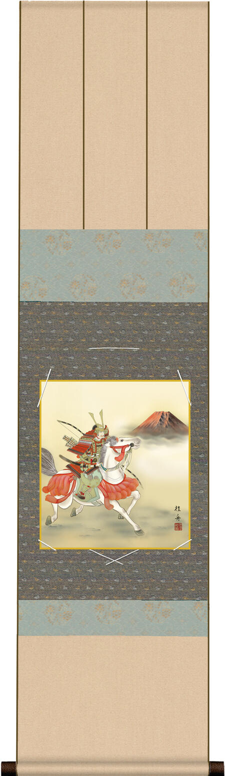 端午の節句 子供の日 飾り 色紙掛・色紙セット 端午の節句画 「白馬武者」 ＜送料無料＞ 衣笠緞子色短掛 色紙 インテリア アート 日本画 節句画 複製画 お祝い 引越 ギフト 31cm×125cm 端午 馬 男の子