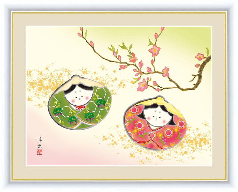 ひなまつり 桃の節句 節句飾り「貝雛」 F4 ＜送料無料＞ インテリア 日本 伝統 ひな祭り japan おひなさま ギフト プレゼント お祝い 3月3日 雛飾り 節句飾り 貝殻 はまぐり 34cm×42cm 絵画 額入りアート