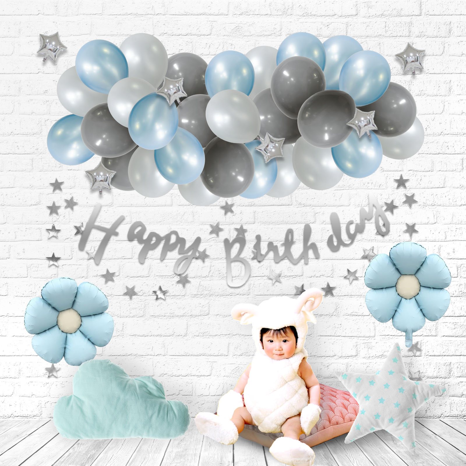 誕生日 バルーン 飾りつけ 誕生日飾り付け ＜くすみカラー お花のバースデーデコキット＞ 送料無料 ガーリー バースデーバルーン 風船 1歳 誕生日 飾り付け ハッピーバースデー おしゃれ くすみカラー