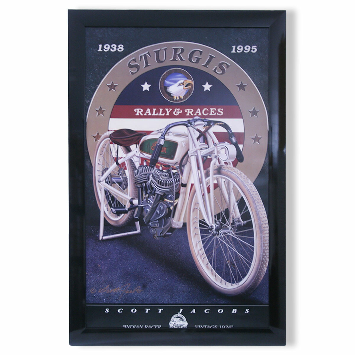 サイズ幅590×高さ905mmSCOTT JACOBSの Indian Racer Vintage 1924 ヴィンテージアートポスターを額装しました縦長のすっきりしたフォルムなので飾る場所を選ばずクールな印象にブラックフレームが恰好良さを...