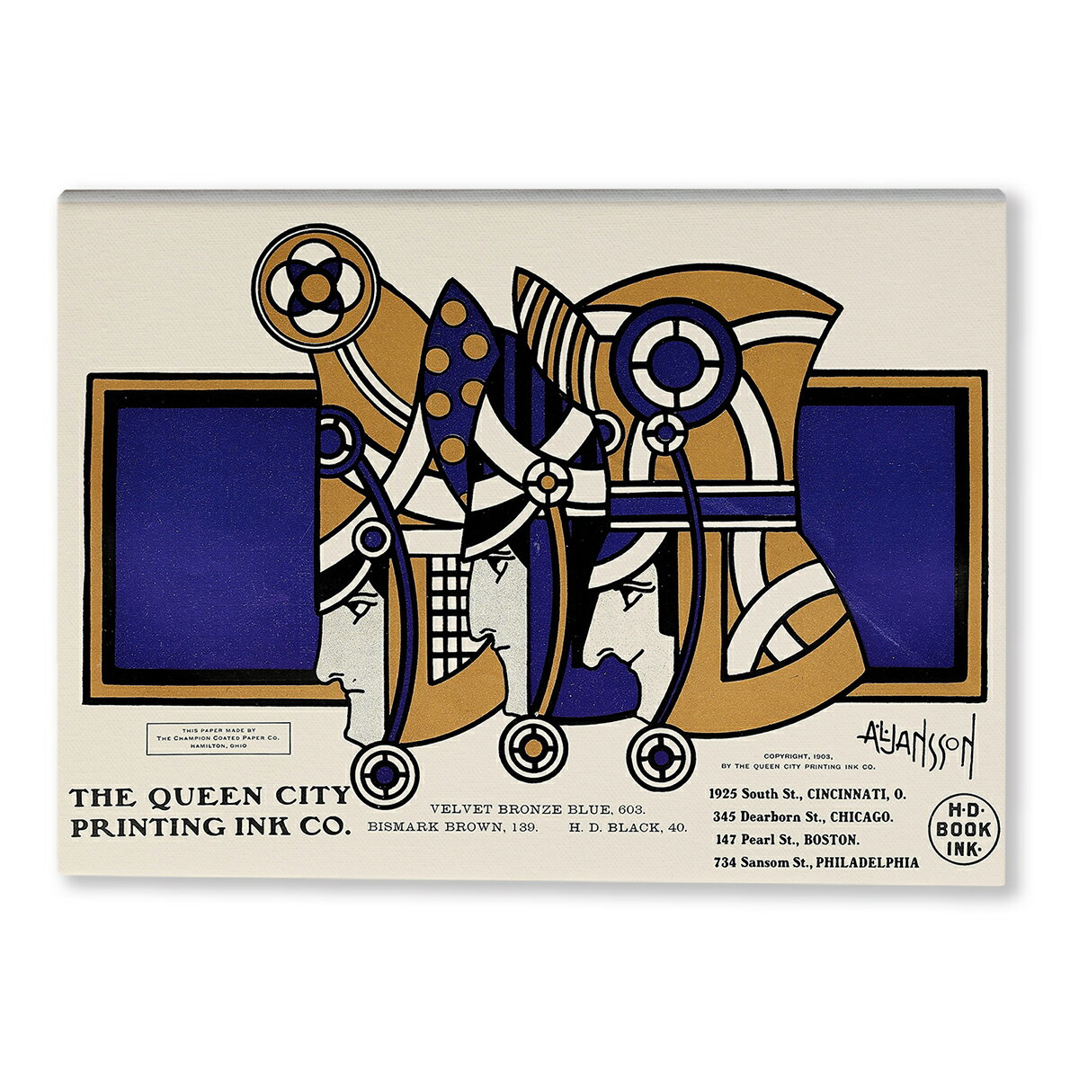 アートインテリアに最適 F4キャンバスアート オーガストゥス・ヤンソン Augustus Jansson ＜ Queen City Ink, Ad. 03 ＞ 絵画 キャンバスアート F4（242×333mm） クラシック モダン アールデコ