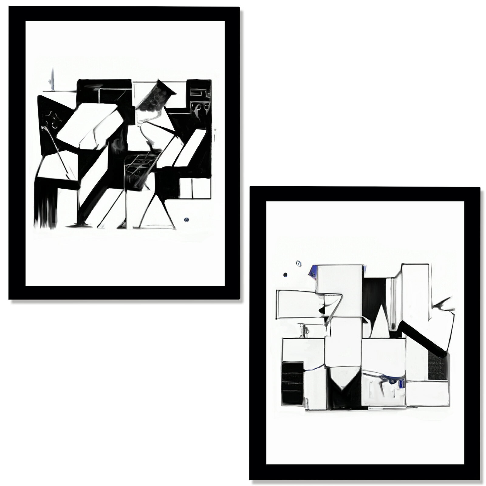 乐天商城 - TW18_2set　キャンバス アート パネル abstract 北欧 絵画 インテリア 30cm×40cm 2枚組 日本製（白黒スクエア）