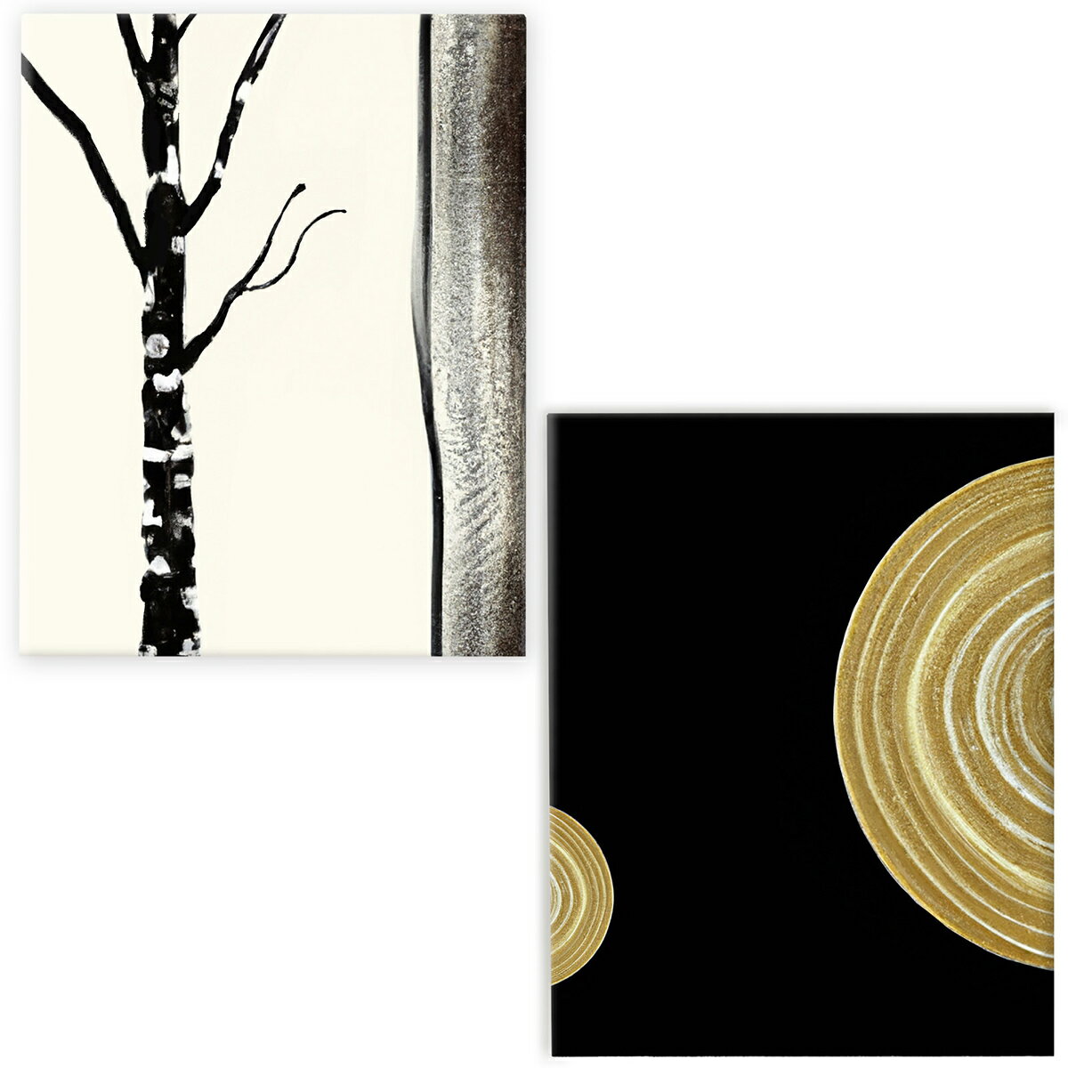 TW24_2setキャンバス アート パネル abstract 北欧 絵画 インテリア 30cm×40cm 2枚組 日本製（木と半月）