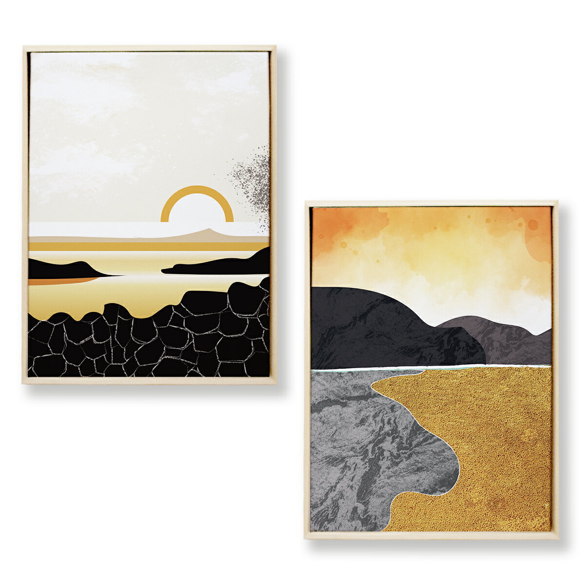 乐天商城 - 抽象画 おしゃれ アート ファブリックアート LSF3-2set 額入り キャンバス アート パネル landscape 風景画 北欧 絵画 インテリア 30cm×40cm 2枚組 日本製