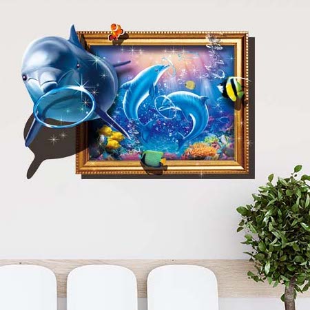 目玉商品 送料無料 貼ってはがせるウォールステッカー ドルフィンリング Ws 003 ウォールステッカー ウォールシール 壁紙 シール壁紙 ステッカー 賃貸 インテリア 装飾シール 選べるサイズ 部屋 店舗 だまし絵 トリックアート 海シリーズ イルカ 魚 リング 別注