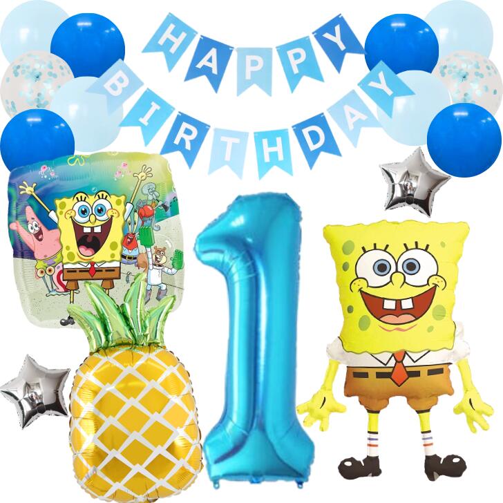 Rakuten - 【新作】スポンジボブ spongebob 誕生日 飾り付けセットバルーン 風船 HAPPYBIRTHDAY 星 パイナップル ガーランド バースデー デコレーション 可愛い ブルー 数字 大人 子供 女の子 男の子