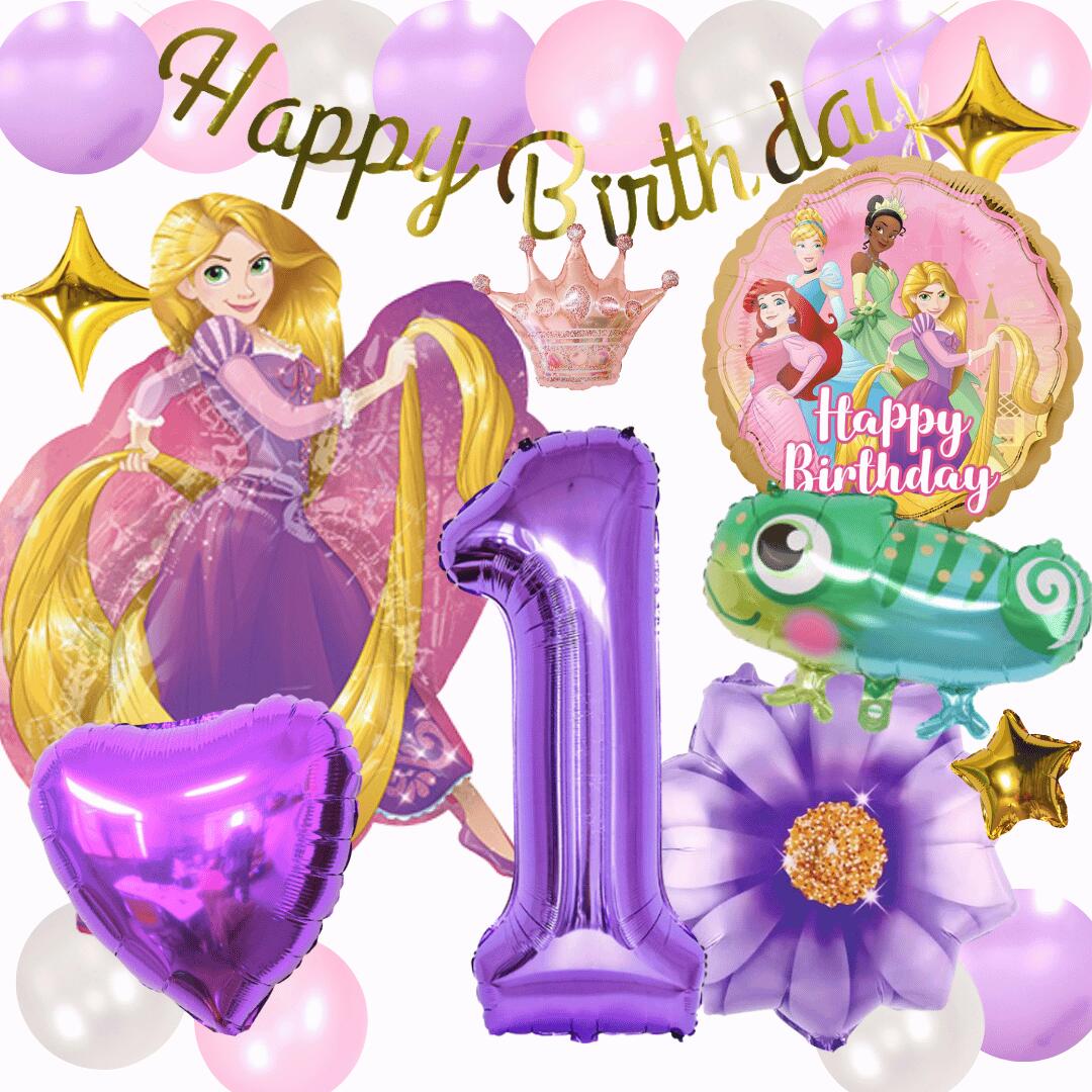 Rakuten - 【リニューアル★】塔の上のラプンツェル　rapunzel誕生日 飾り付けセットバルーン 風船 HAPPYBIRTHDAY ディズニー DISNEY ガーランド バースデー デコレーション 可愛い ハート パープル 数字 大人 子供 女の子 男の子