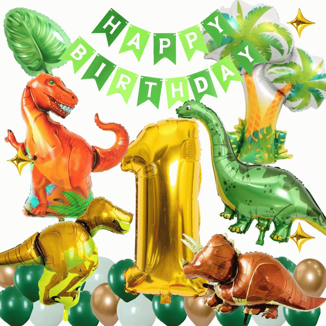 誕生日 飾り付けセット 恐竜 ダイナソー プラキオサウルス トリケラトプス ラプター バルーン 風船 HAPPYBIRTHDAY 星 ガーランド バースデー デコレーション かっこいい 豪華 緑 ゴールド 数字 大人 子供 女の子 男の子