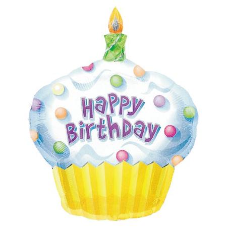 ハッピーバースデーカップケーキイエロー ヘリウムなし風船 バルーン 誕生日 パーティー 結婚式 プレゼント 開店祝い…