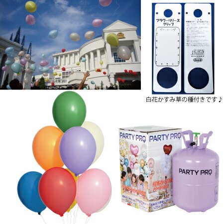 値下げ致しました☆風船飛ばし用花の種付きフラワーリリースクリップヘリウムタンクセット【パステルカラーアソート】 風船専用ヘリウムタンク 風船用 誕生日 飾り付け...
