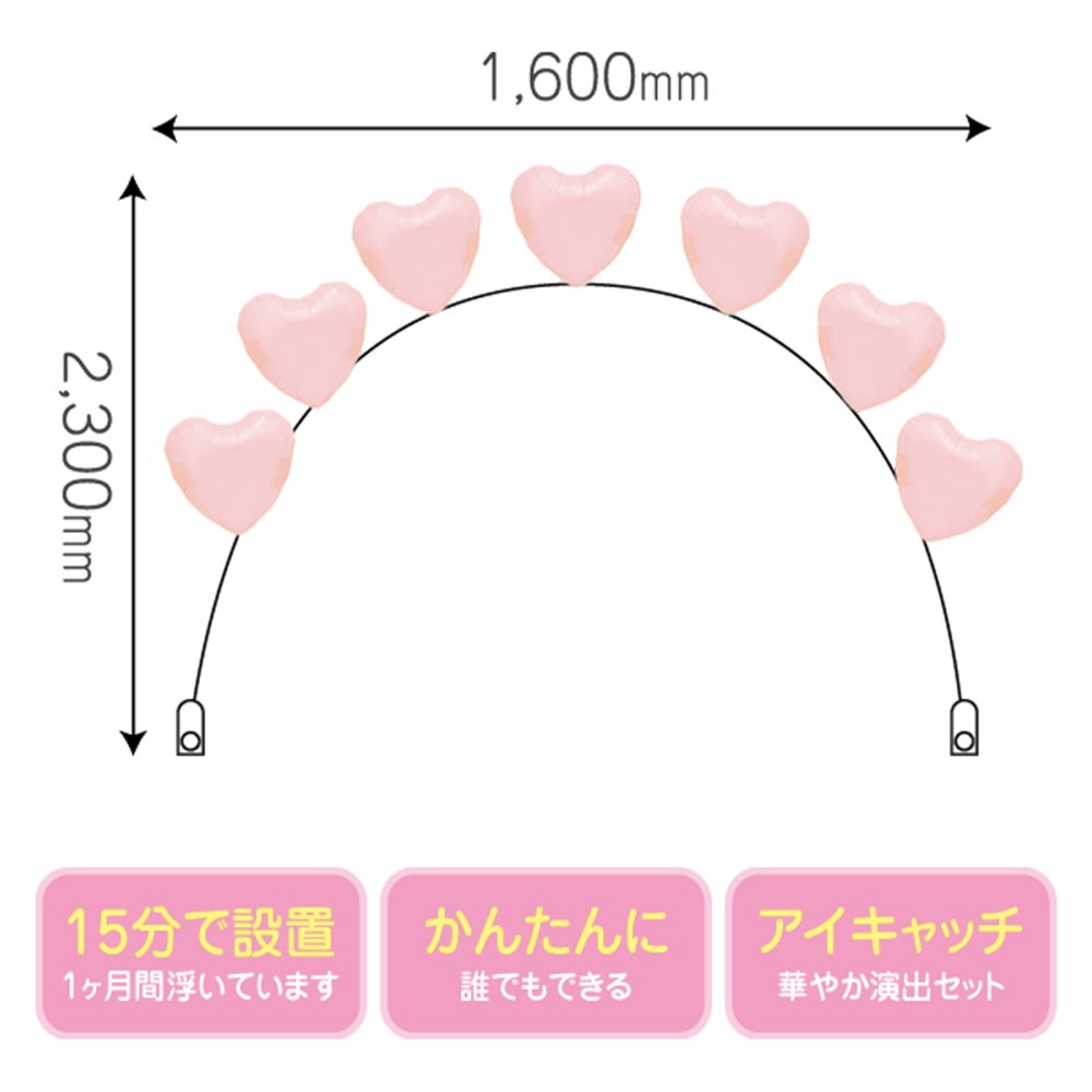パーティー 誕生日 飾り付け 1か月浮遊 アイブレックスアーチ（ハート/メタリックライトピンク）W160cm×H230cm 0703070102 　1セット(5袋入)